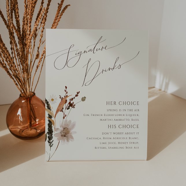 Boho Autumn Wildflower | Beige Signature Drinks Pedestal Sign (Creator Uploaded)
