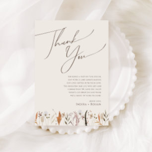 Boho Autumn Wildflower Beige Table Thank You Card