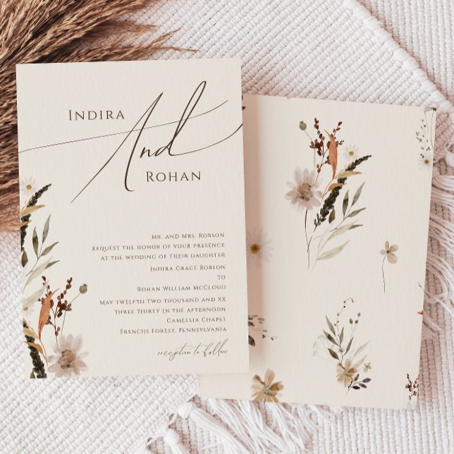 Boho Autumn Wildflower | Beige Traditional Wedding Invitation (Creator Uploaded)