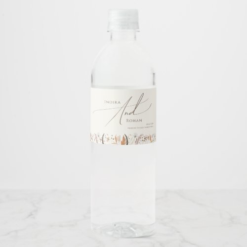 Boho Autumn Wildflower  Beige Water Bottle Label