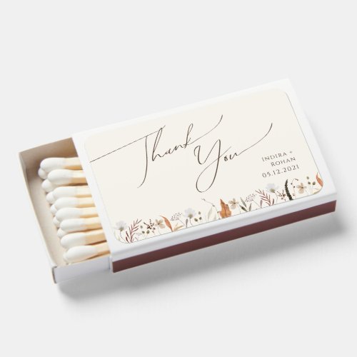 Boho Autumn Wildflower  Beige Wedding Favor Matchboxes