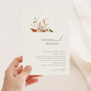 Boho Autumn Wildflower Beige Wedding Invitation