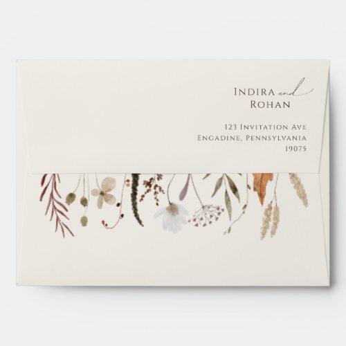 Boho Autumn Wildflower  Beige Wedding Invitation Envelope