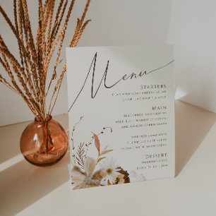 Boho Autumn Wildflower   Beige Wedding Menu Pedestal Sign