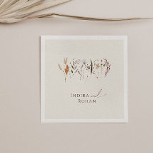Boho Autumn Wildflower | Beige Wedding Napkins