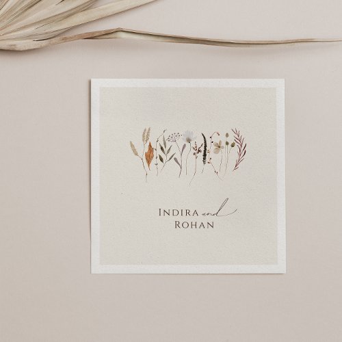 Boho Autumn Wildflower  Beige Wedding Napkins