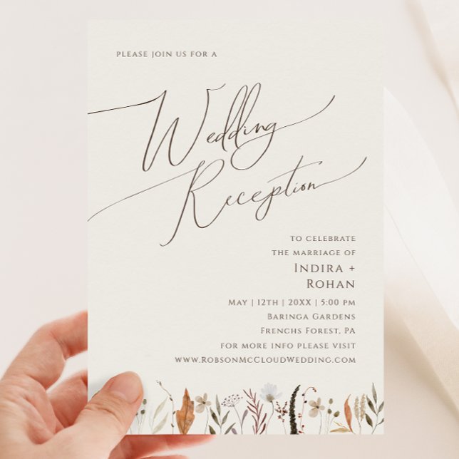 Boho Autumn Wildflower | Beige Wedding Reception Invitation (Creator Uploaded)