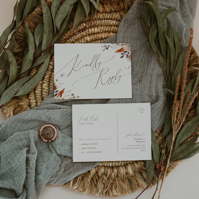 Boho Autumn Wildflower | Beige Wedding RSVP Postcard (Creator Uploaded)