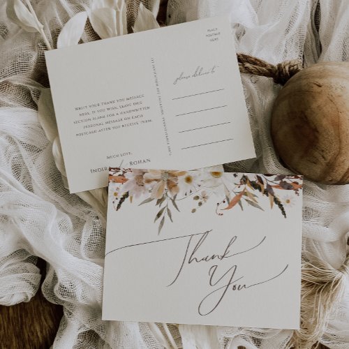 Boho Autumn Wildflower  Beige Wedding Thank You  Postcard