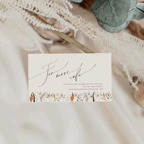 Boho Autumn Wildflower  Beige Wedding Website Enclosure Card