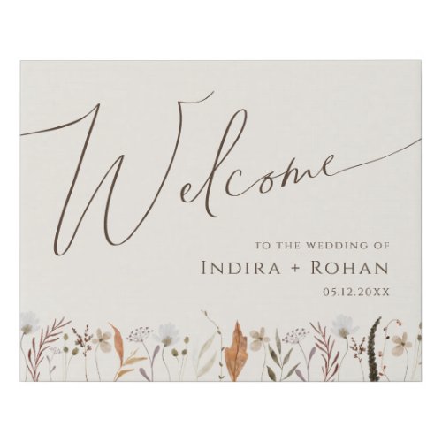 Boho Autumn Wildflower  Beige Wedding Welcome Faux Canvas Print