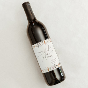Boho Autumn Wildflower Beige Wedding Wine Label