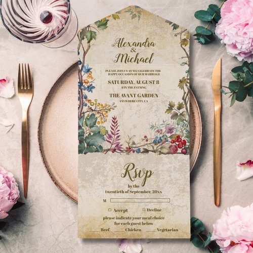 Boho Autumn Wildflower Botanical Wedding  All In One Invitation