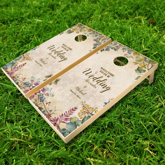 Boho Autumn Wildflower Botanical Wedding  Cornhole Set (Creator Uploaded)
