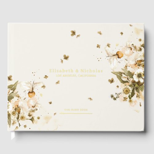 Boho Autumn Wildflower  Botanical Wedding Foil Guest Book