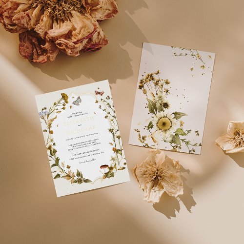 Boho Autumn Wildflower  Botanical Wedding Foil Invitation