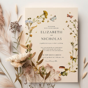 Neutral Earthy Taupe Floral Wood QR Code Wedding Invitation, Zazzle