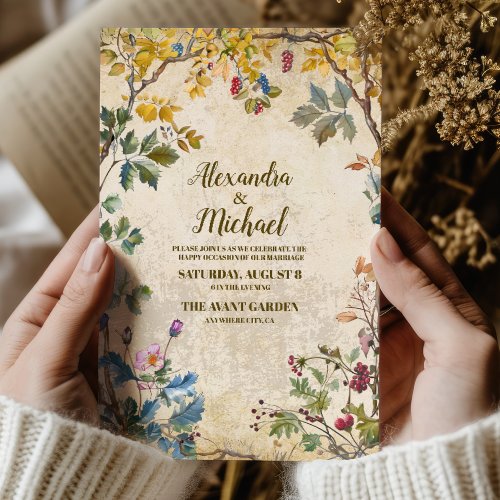 Boho Autumn Wildflower Botanical Wedding  Invitation
