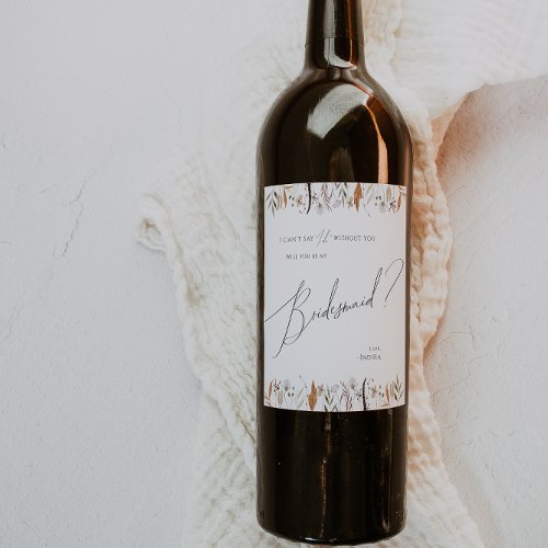 Boho Autumn Wildflower  Bridesmaid Proposal Wine Label