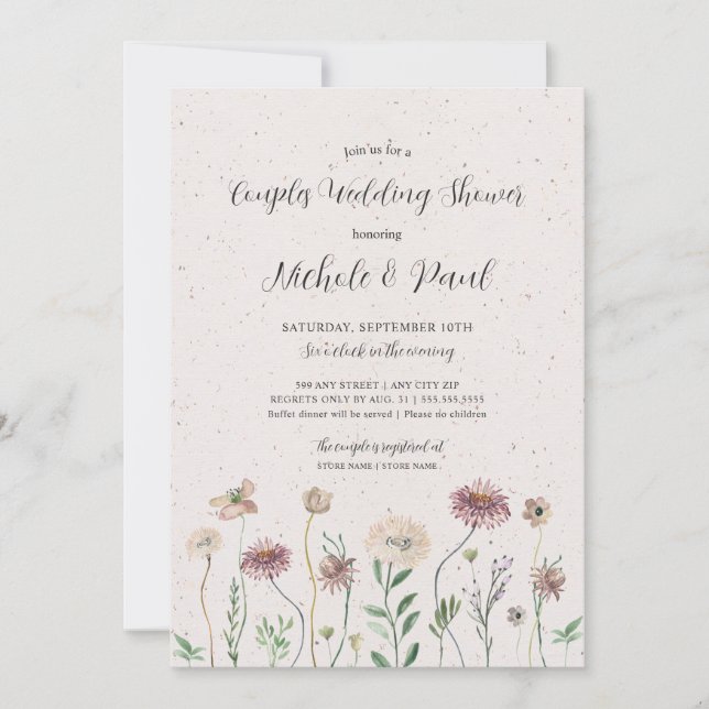 Boho Autumn Wildflower Couples Wedding Shower Invitation (Front)