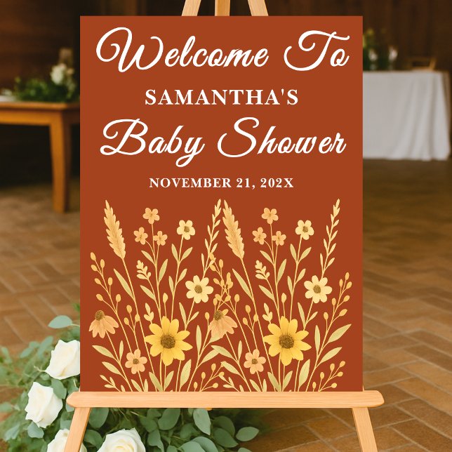 Boho Autumn Wildflower Fall Baby Shower Welcome Acrylic Sign (Creator Uploaded)