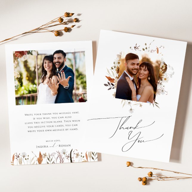 Boho Autumn Wildflower | Flat Photo Thank You Card (Creator Uploaded)