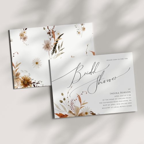 Boho Autumn Wildflower  Horizontal Bridal Shower Invitation