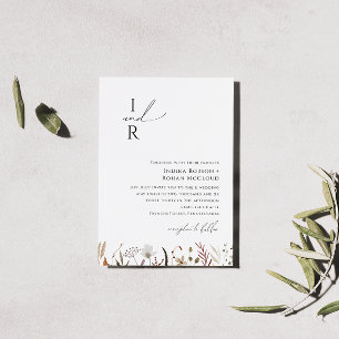 Boho Autumn Wildflower   Monogram Wedding Invitation