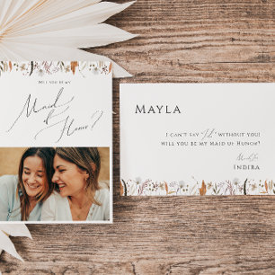 Boho Autumn Wildflower Photo Maid of Honor Card