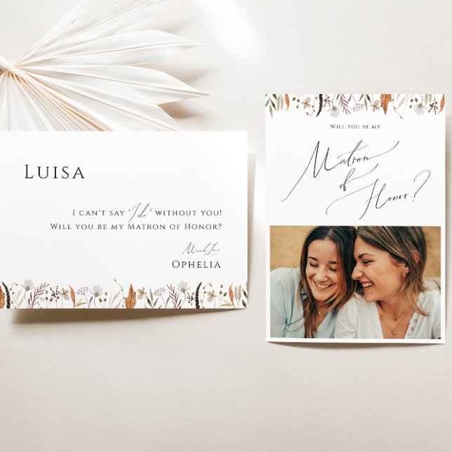 Boho Autumn Wildflower Photo Matron of Honor Card (Creator Uploaded)