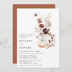 Boho Autumn Wildflower Pumpkin Rehearsal Dinner Invitation