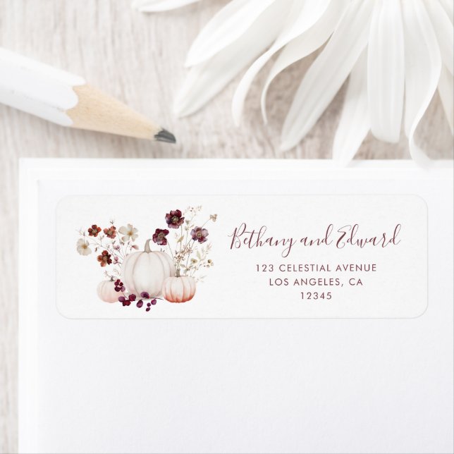 Boho Autumn Wildflower Pumpkin Wedding Label (Insitu)