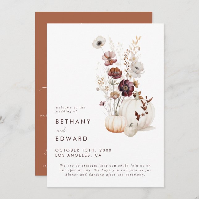 Boho Autumn Wildflower Pumpkin Wedding Program (Front/Back)