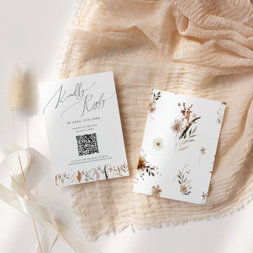 Boho Autumn Wildflower  QR Code RSVP Card