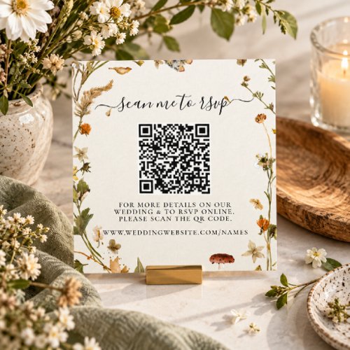 Boho Autumn Wildflower QR Code RSVP Enclosure Card