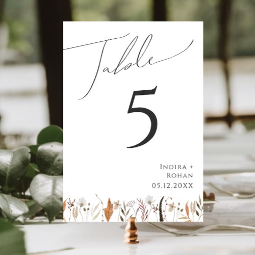 Boho Autumn Wildflower  Table Number