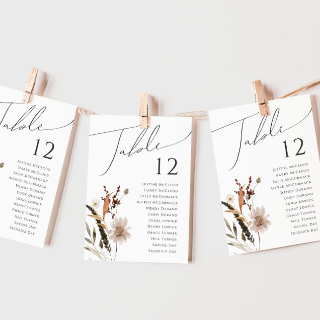 Boho Autumn Wildflower | Table Number Chart (Creator Uploaded)