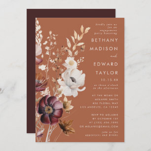 Boho Autumn Wildflower Terracotta Engagement Party Invitation
