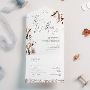 Boho Autumn Wildflower Wedding Of Seal and Send All In One Invitation