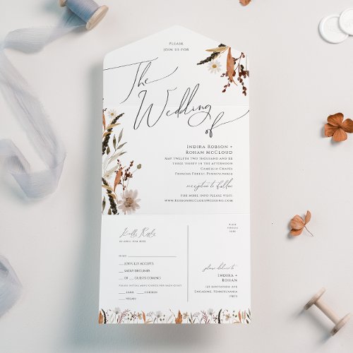 Boho Autumn Wildflower  Wedding Of Seal and Send All In One Invitation