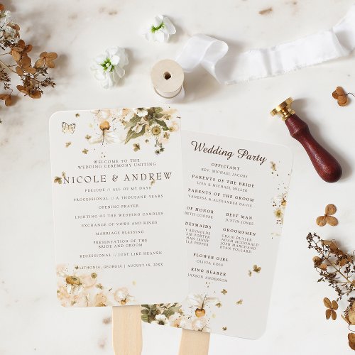 Boho Autumn Wildflower  Wedding Program Hand Fan