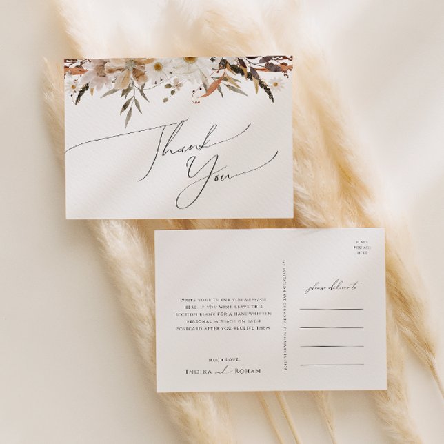 Boho Autumn Wildflower | Wedding Thank You  Postcard (Creator Uploaded)