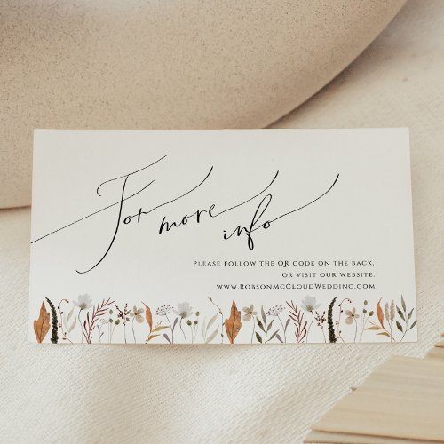 Boho Autumn Wildflower  Wedding Website Enclosure Card
