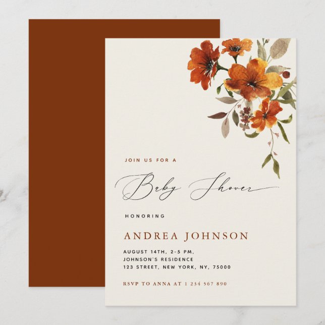 Boho Autumn Wildflowers Cozy Fall Baby Shower Invitation (Front/Back)