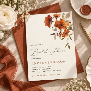 Boho Autumn Wildflowers Cozy Fall Bridal Shower Invitation