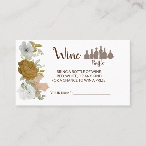 Boho Autumn Wine Raffle Ticket Bridal Shower Card