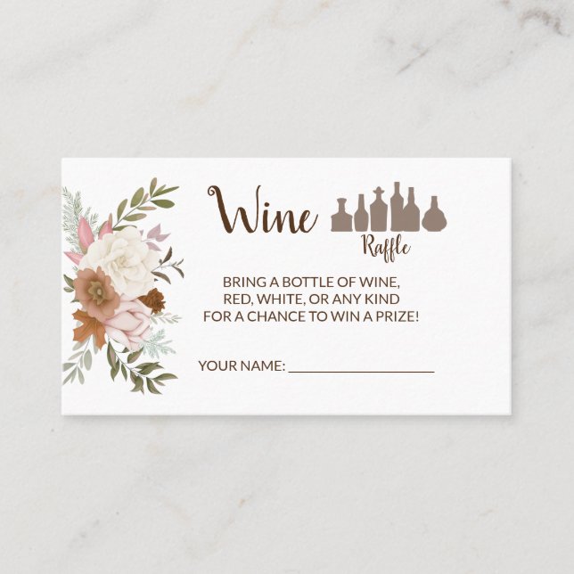 Boho Autumn Wine Raffle Ticket Bridal Shower Card (Front)