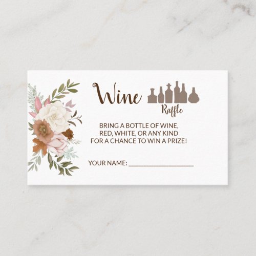 Boho Autumn Wine Raffle Ticket Bridal Shower Card