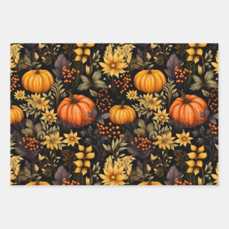 Boho Autumn with Sunflowers, Florals, and Pumpkin Wrapping Paper Sheets