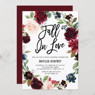 Boho Autumn Wreath Fall In Love Bridal Shower Invitation